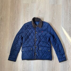 Polo by Ralph Lauren Men's Blue Quilted Jacket with Brown Accents